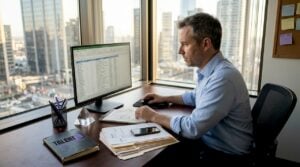 Recruiter planning tech hiring at desk
