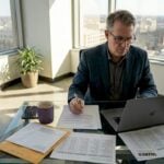 Tech executive reviewing job search emails