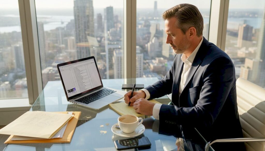 Executive reviewing job criteria at desk