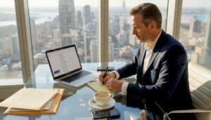 Executive reviewing job criteria at desk