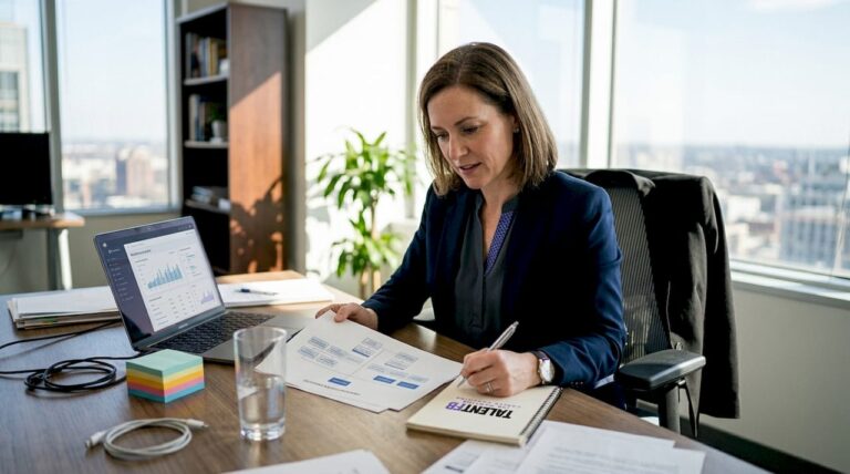 Tech leader reviewing talent strategy in office