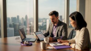 Tech executive in coaching session Singapore office