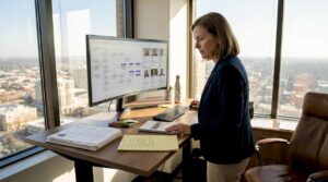 HR manager reviewing talent acquisition workflow