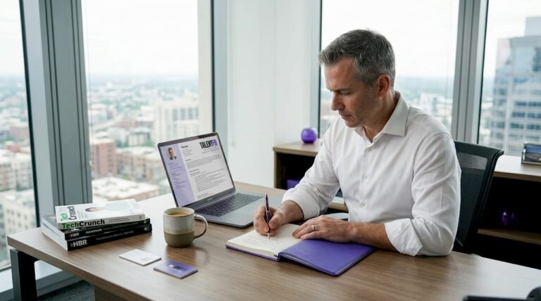 Senior tech executive planning career transition
