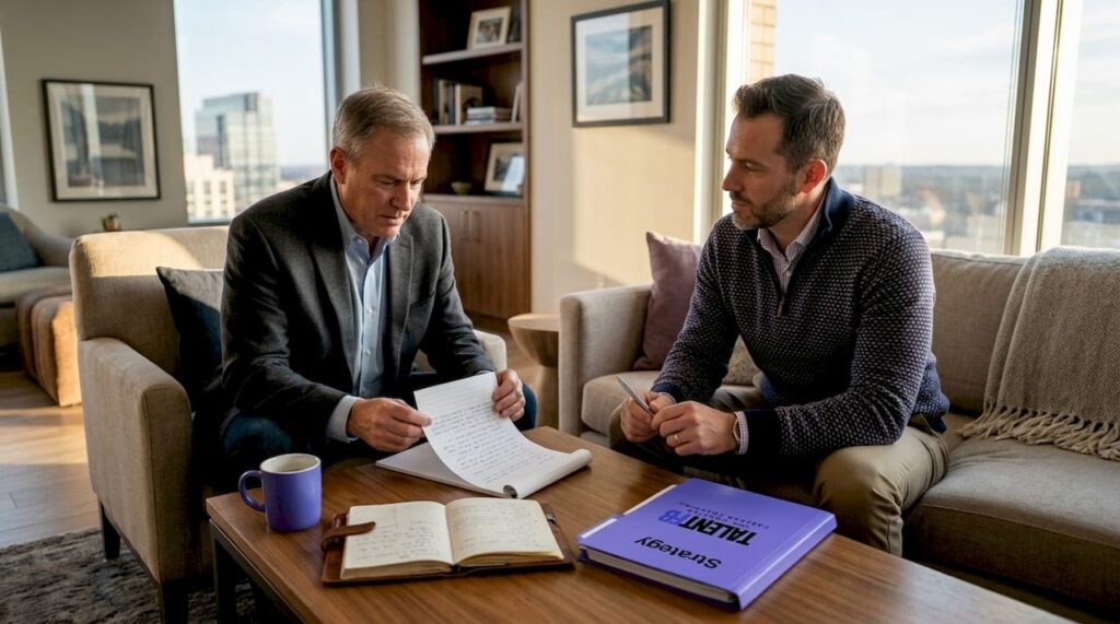 Executive and coach meeting in office