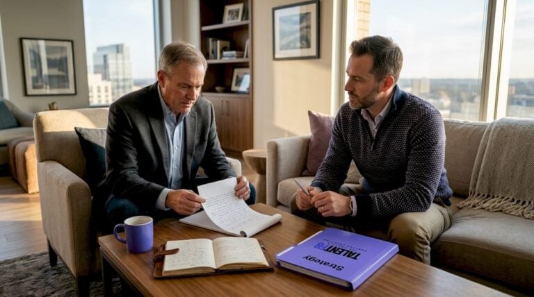 Executive and coach meeting in office