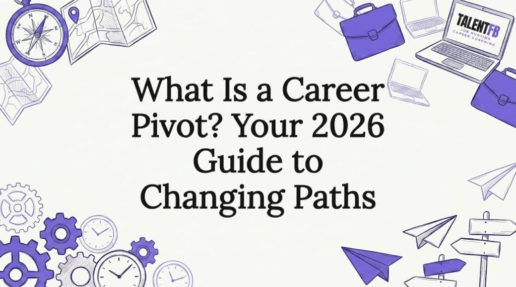Decorative title card illustration with career and navigation elements