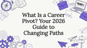 Decorative title card illustration with career and navigation elements