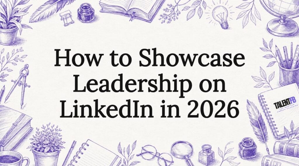 Decorative title card illustration with leadership-themed objects