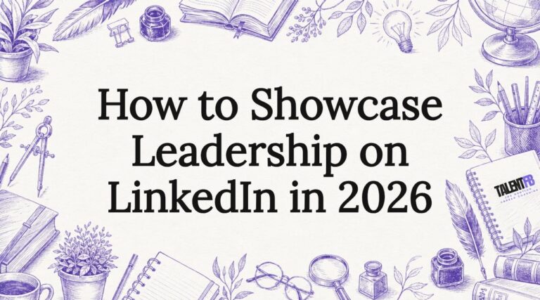Decorative title card illustration with leadership-themed objects