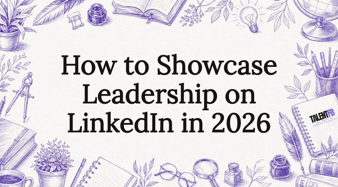 Decorative title card illustration with leadership-themed objects