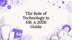 Decorative title card illustration with technology and HR elements