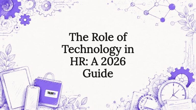 Decorative title card illustration with technology and HR elements