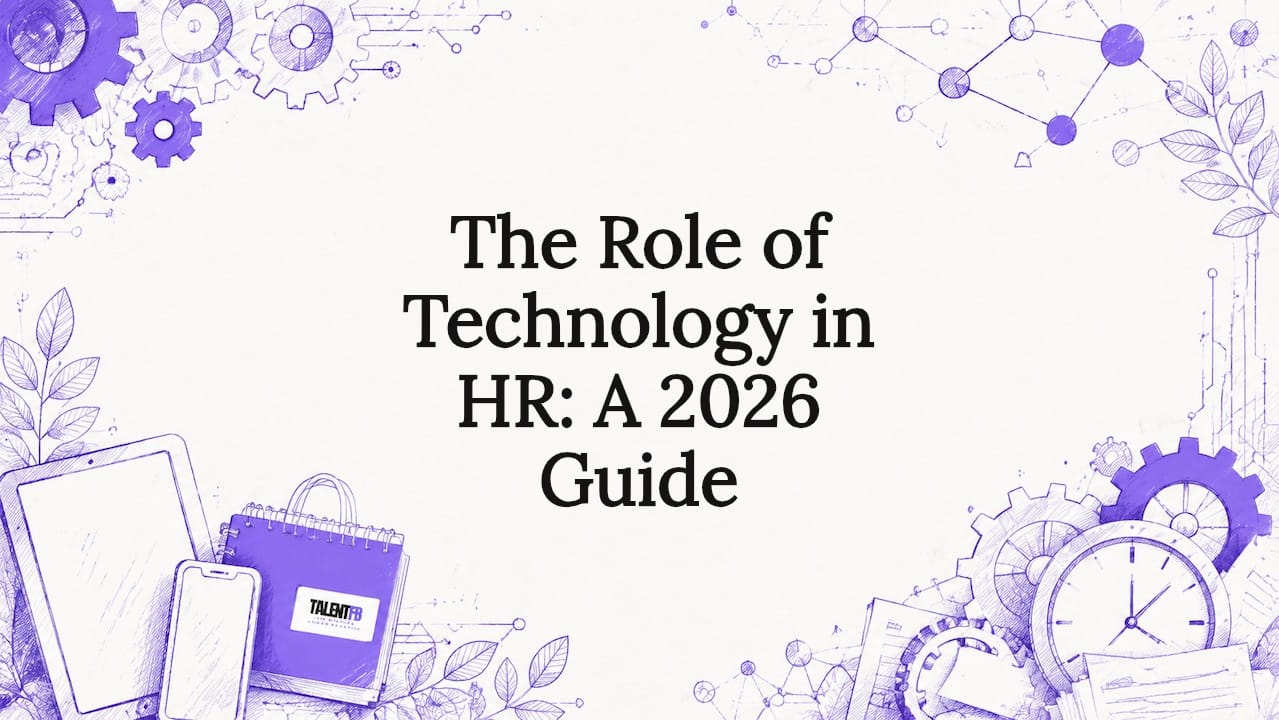 Decorative title card illustration with technology and HR elements
