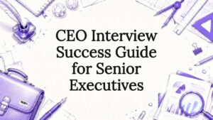 Decorative CEO interview title card illustration
