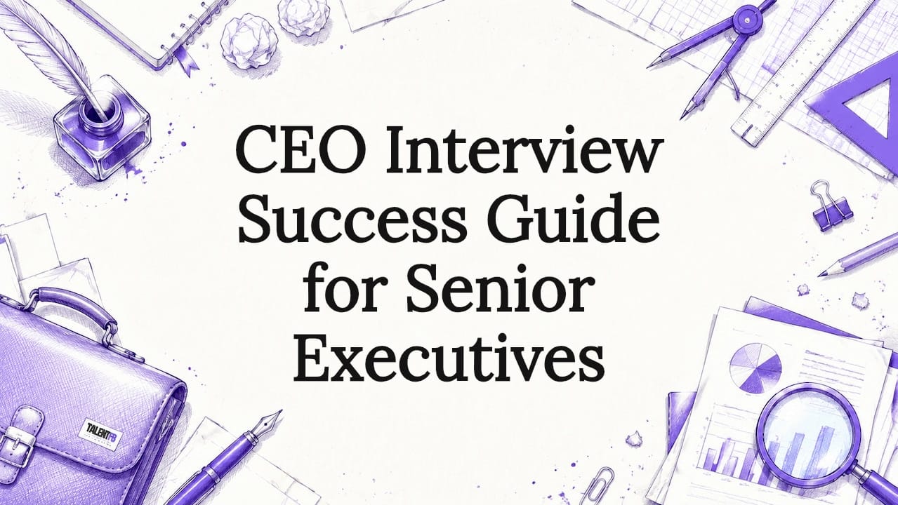 Decorative CEO interview title card illustration