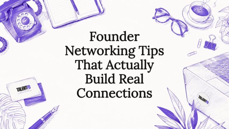 Decorative founder networking title card illustration