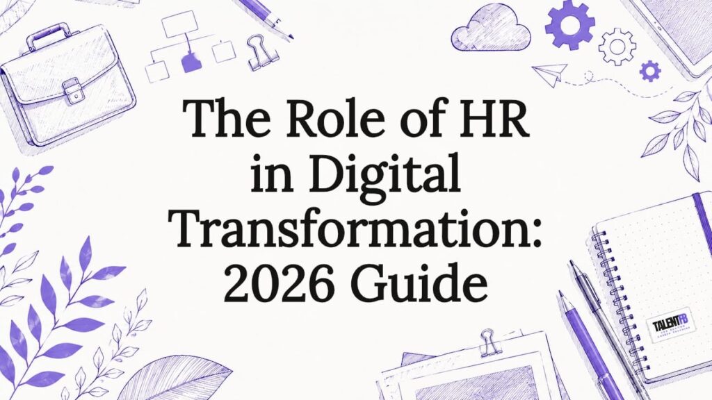 Decorative title card illustration with HR and digital transformation elements