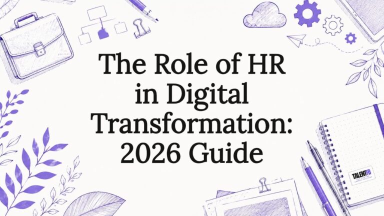 Decorative title card illustration with HR and digital transformation elements