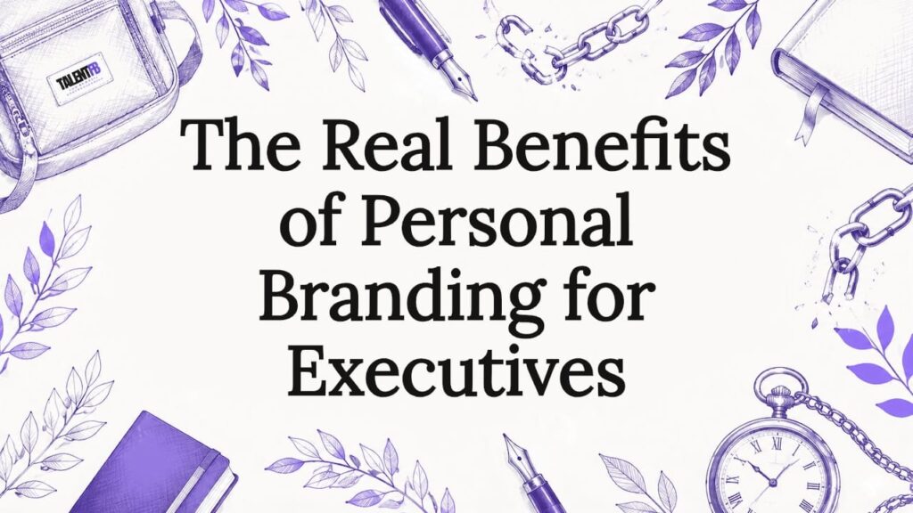 Decorative title card illustration with executive symbols