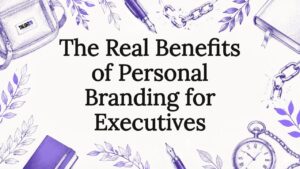 Decorative title card illustration with executive symbols
