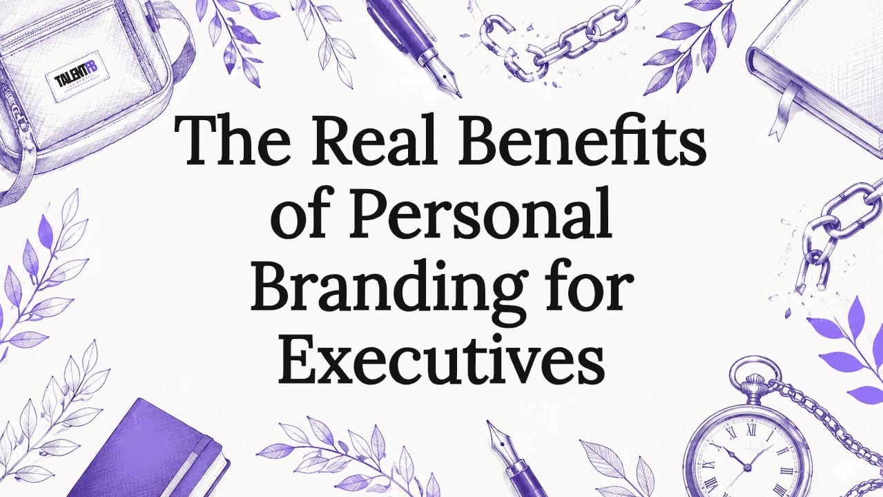 Decorative title card illustration with executive symbols