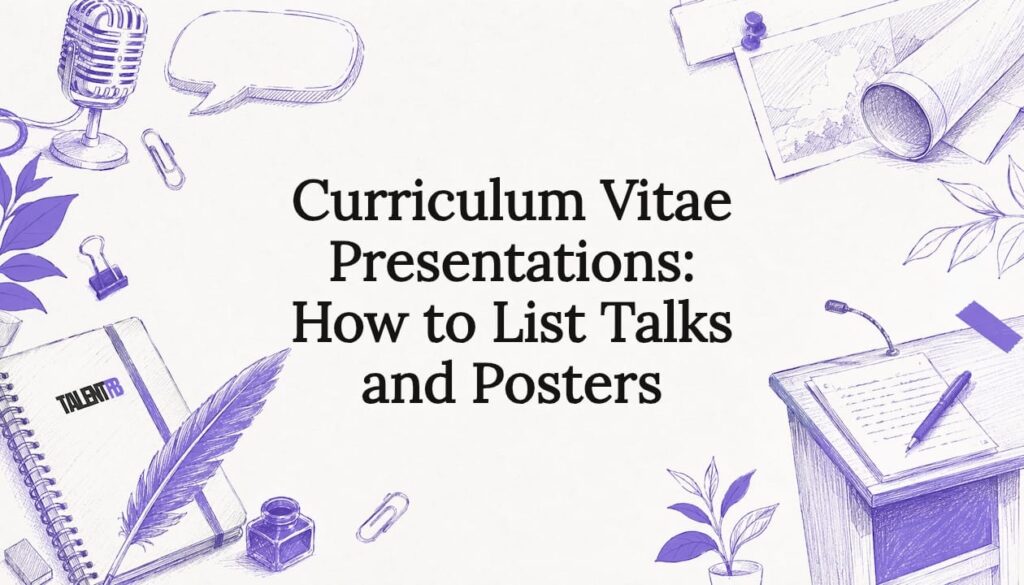 Decorative title card illustration with presentation icons