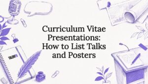 Decorative title card illustration with presentation icons