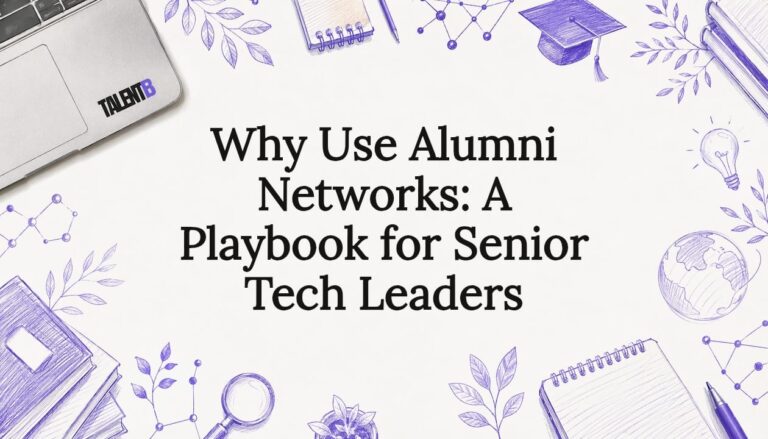 Decorative title card illustration with alumni network theme