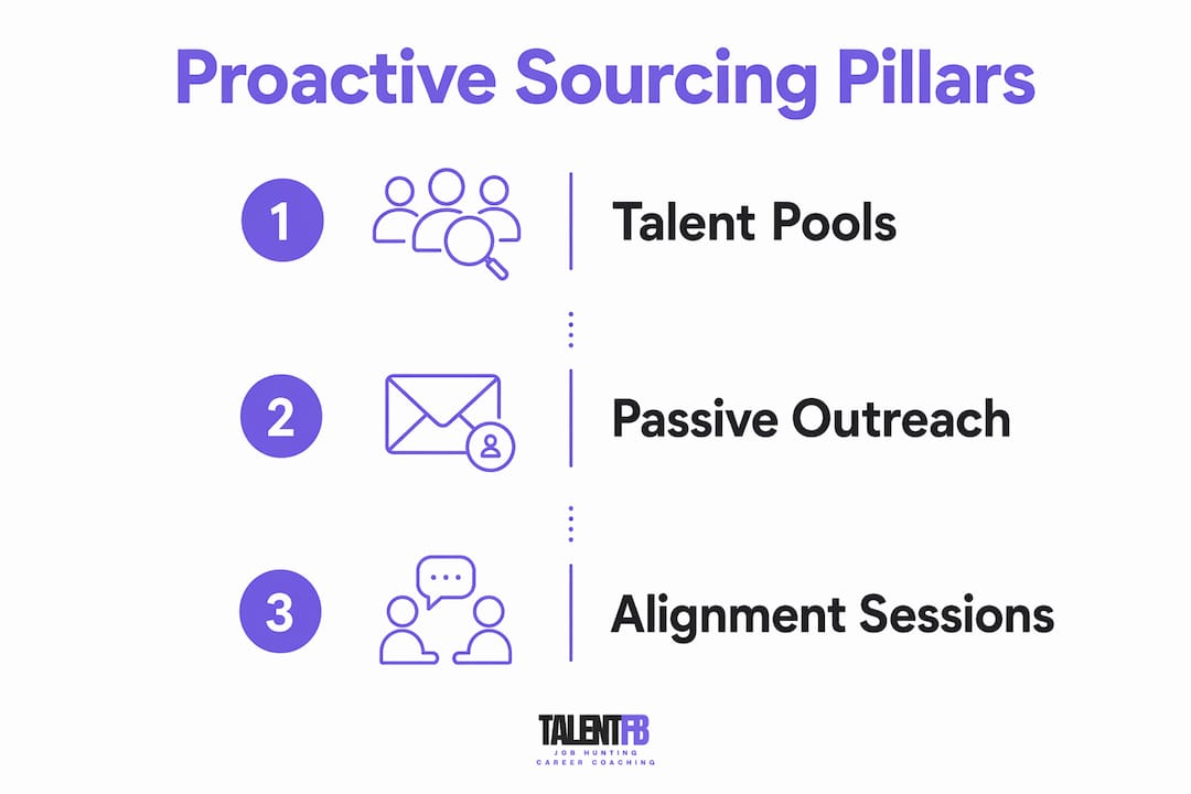Infographic showing three key pillars of proactive sourcing