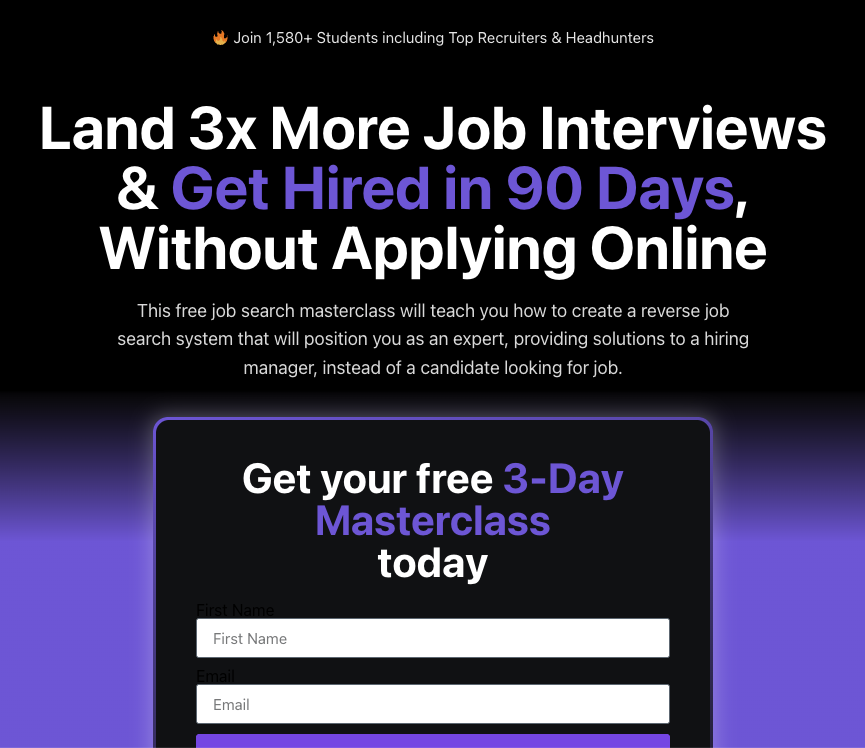 Land 3x more job interview by following this 3 day masterclass with unique and creative tips