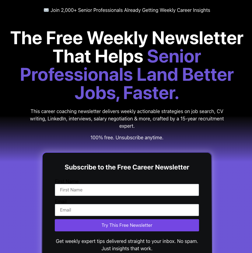 Free weekly newsletter where we share the most advanced job search techniques with AI and step by step system that accelerate any job search by 3