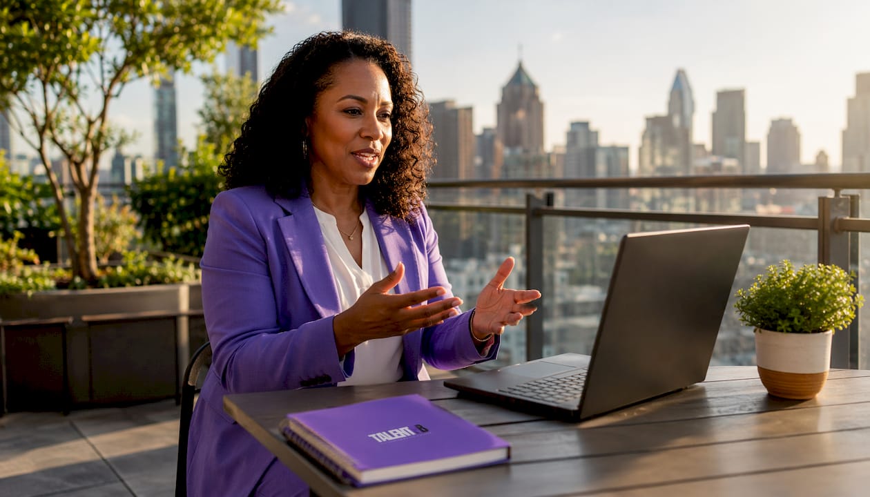 Black female leader communicating in office
