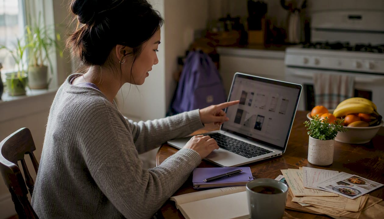 Woman choosing resume template on tablet