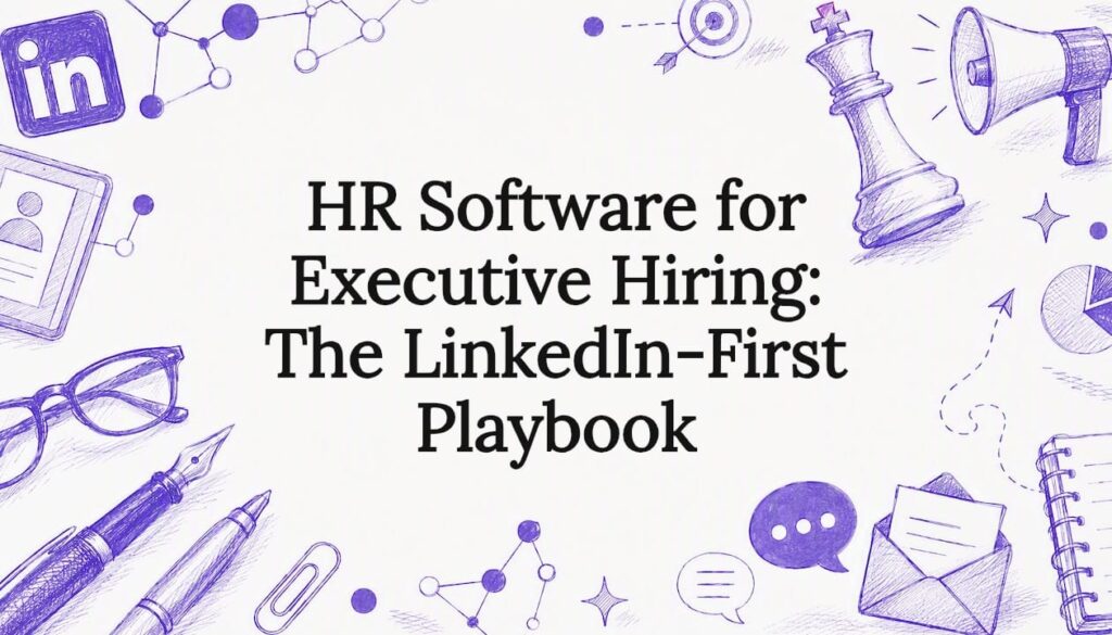 Decorative title card with executive hiring motifs