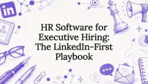 Decorative title card with executive hiring motifs