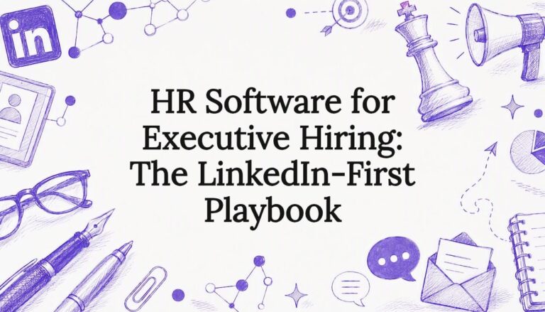 Decorative title card with executive hiring motifs