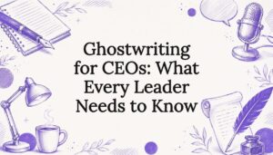 Decorative title card illustrating executive writing and leadership