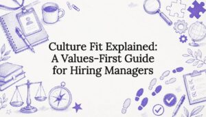Decorative illustrated title card graphically representing culture fit concept