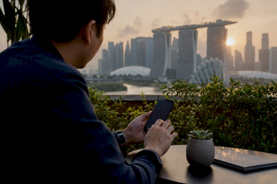 Professional preparing referral message on smartphone