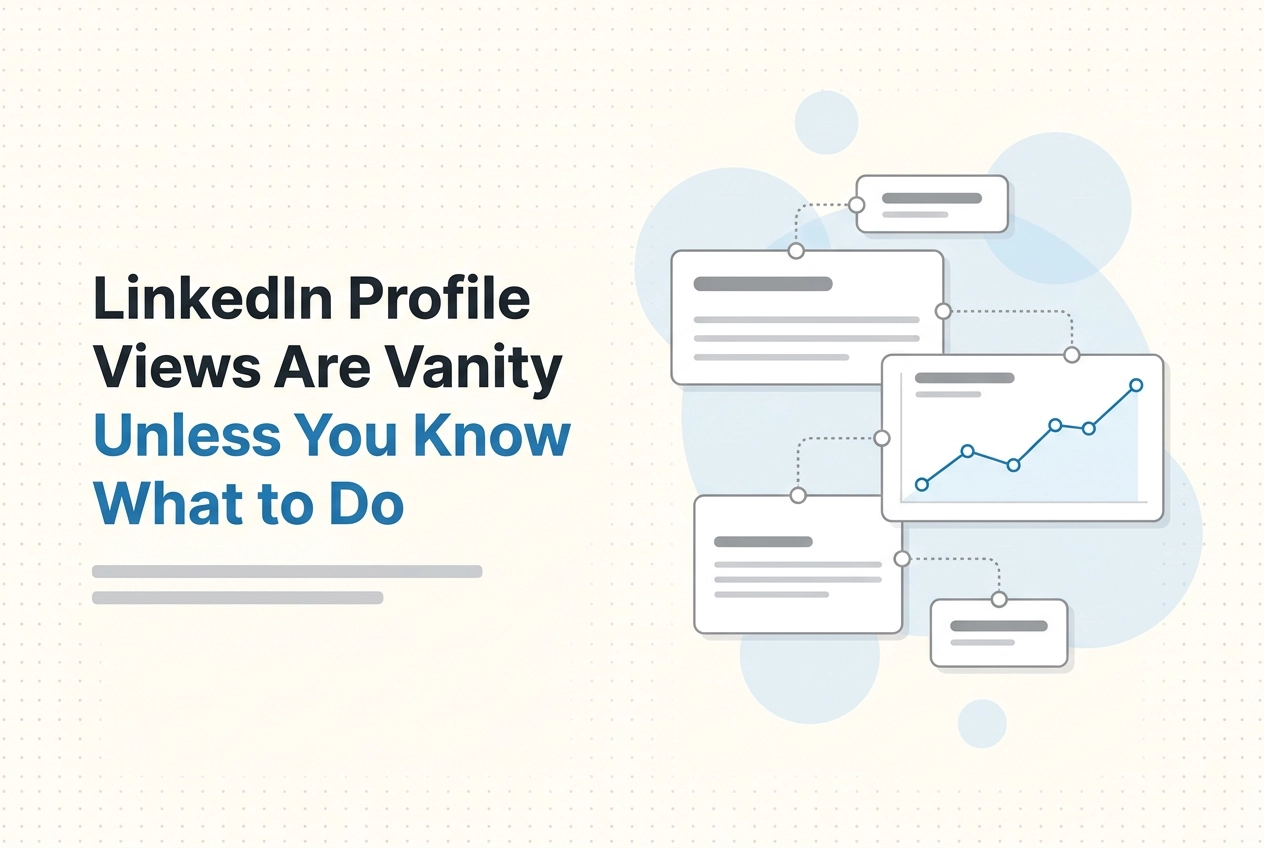Professional header image for educational tutorial: LinkedIn Profile Views Are Vanity Unless You Know What to...